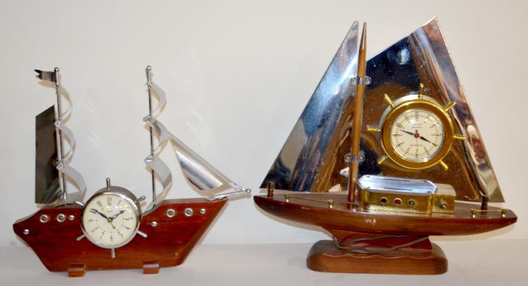 2 Vintage Lighted Electric Ship Clocks, United & Gibraltar