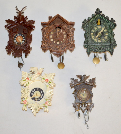 5 Vintage Cuckoo Pendulette Clocks, Germany and Lux
