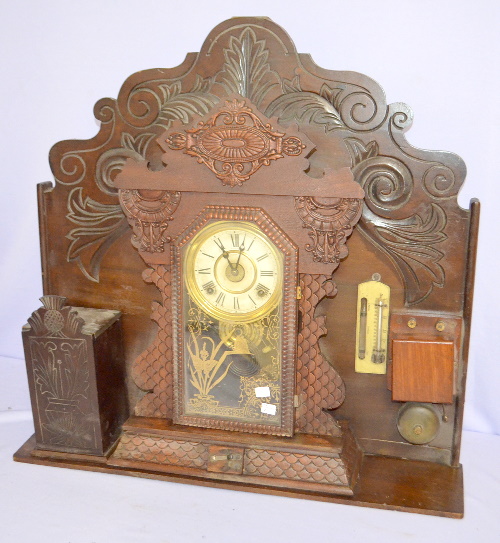 Antique Welch Pressed Oak Hotel Desk Clock