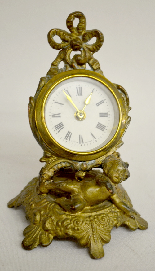 Antique Metal Novelty Cherub Dresser Clock, Germany