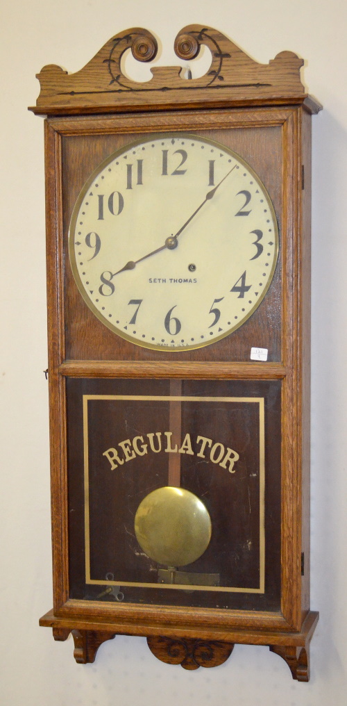 Antique Seth Thomas Oak Office #6 Regulator Wall Clock