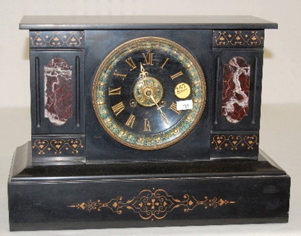 Japy Freres Slate & Red Marble Mantel Case Clock