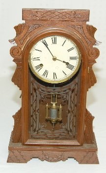 Antique Walnut Carved Small Kitchen Clock