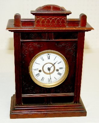 Antique Carved Mahogany Mantel Clock