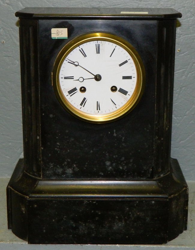 French  marble mantle clock w/ porcelain dial.