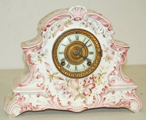 Ansonia Dresden Porcelain Clock, 8 Day, T & S