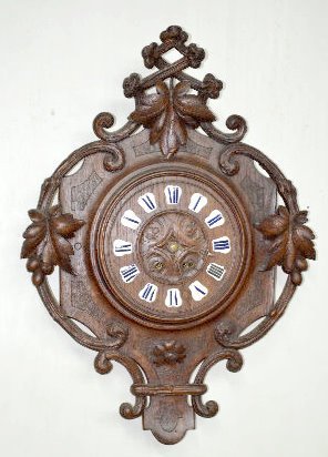 European Black Forest Style Carved Wall Clock