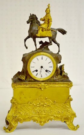 Pons Raingo Freres Clock, Bronze Warrior & Horse