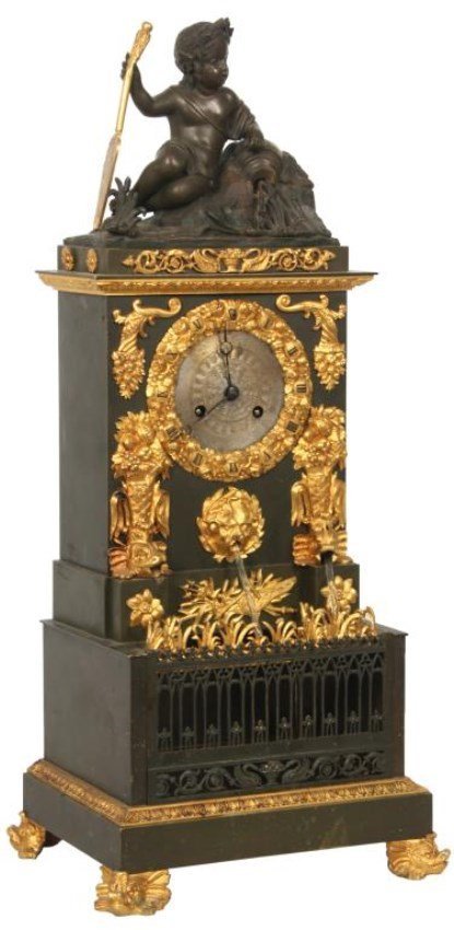 French Bronze Animated Fountain Clock
