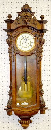 German 2 Wt. Carved Wall Regulator Clock