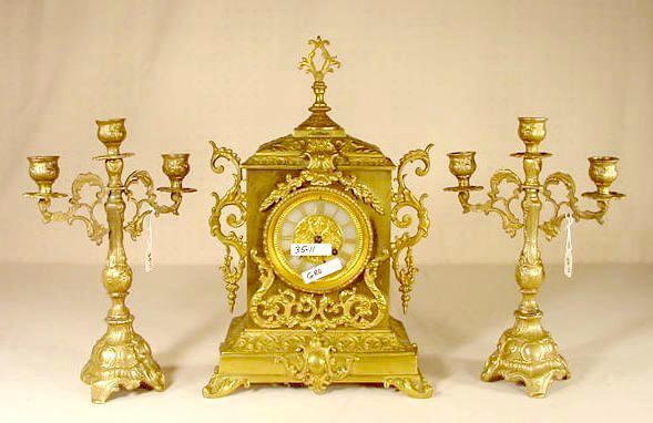 Albinet & Coulon Brass 3 Pc Clock Set