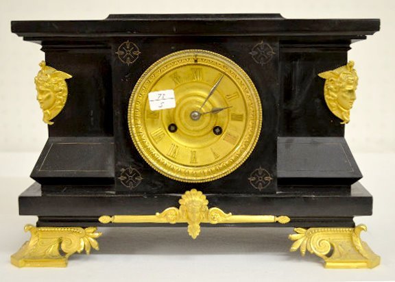 French Marti Black Slate Mantel Clock