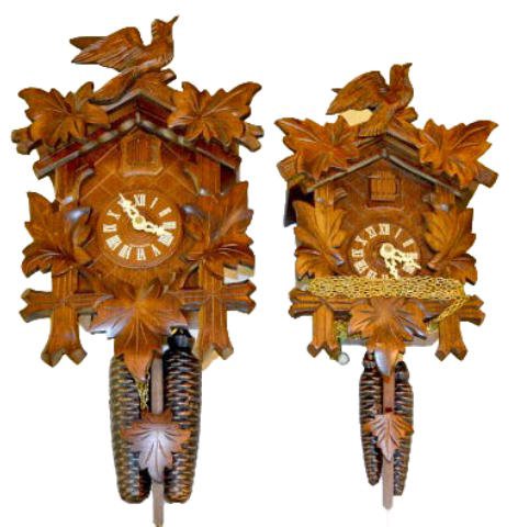 2 German Bird Carved Cuckoo Clocks