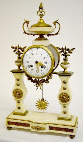 Ornate French Marble & Brass Antique Shelf Clock