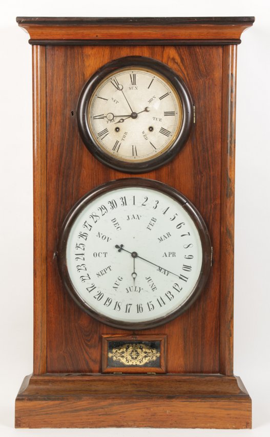 LARGE LF & WW CARTER ROSEWOOD CALENDAR CLOCK 1865