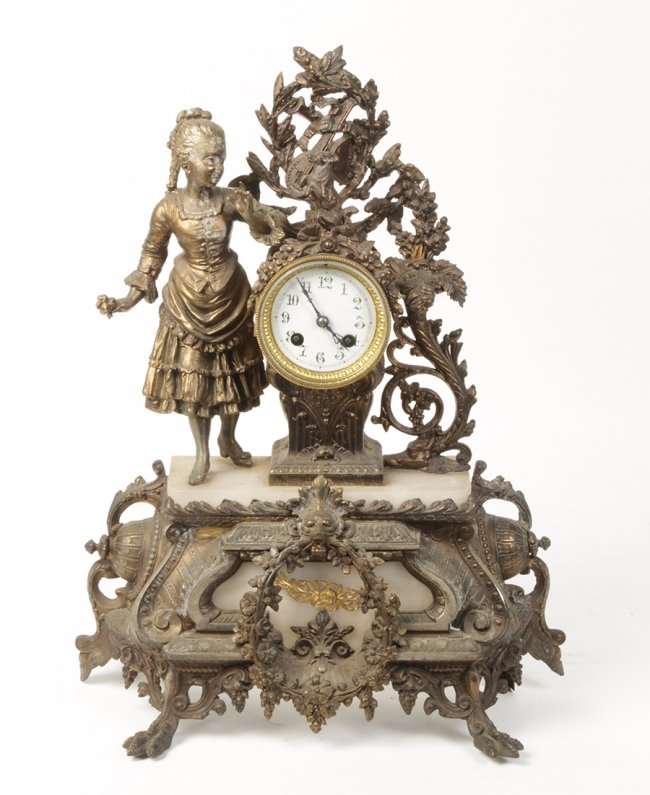 FRENCH MARBLE METAL FIGURAL CLOCK YOUNG GIRL