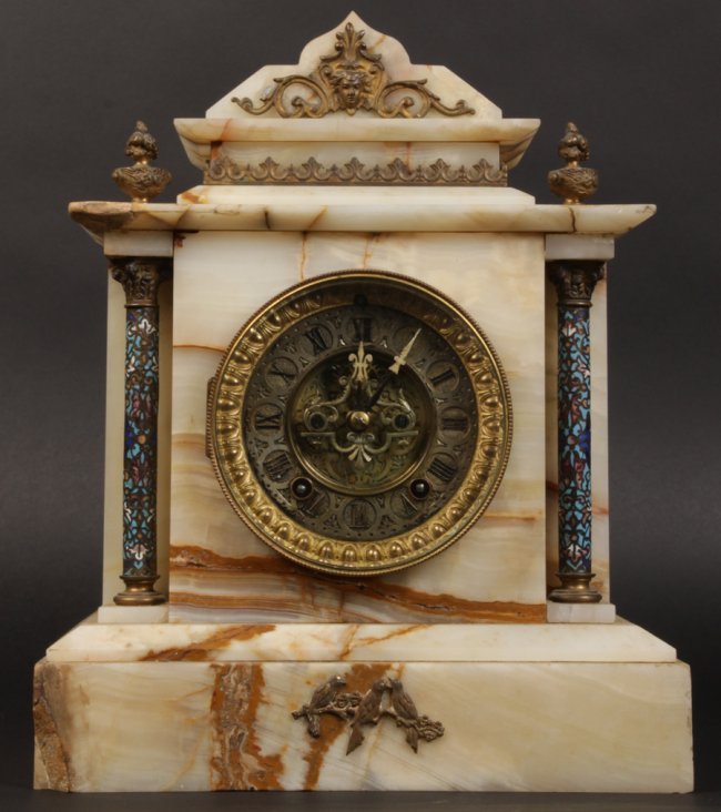 ONYX BRONZE DORE MANTLE CLOCK ORNATE DIAL 1900