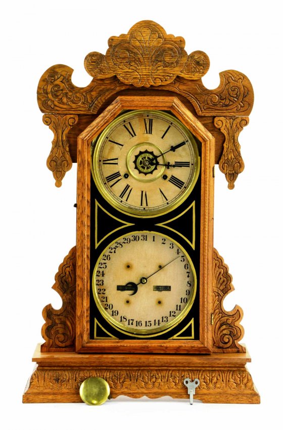 Ornate Carved Double Face Waterbury Mantle Shelf Clock