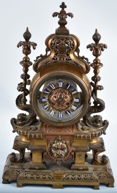 ORNATE FRENCH BRONZE MANTEL CLOCK