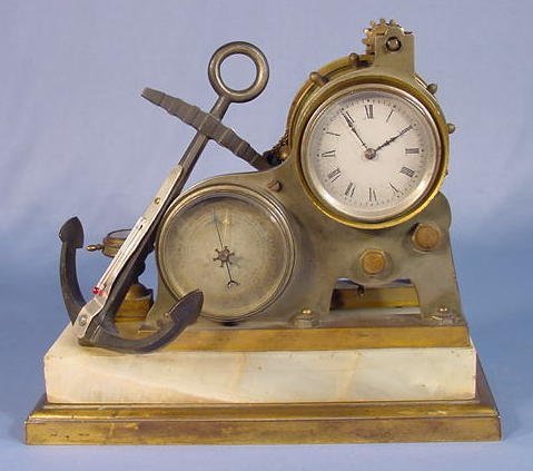 French Industry Clock w/Barometer & Therm.
