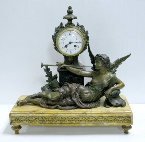 French Francis Moreau Figural Clock, Angel w/Horn