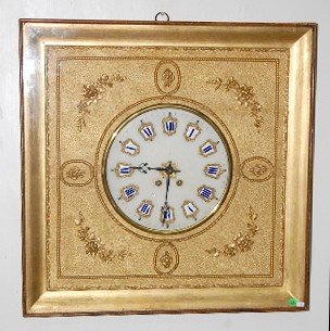 French Gilt Gesso Marble Dial Picture Frame Clock