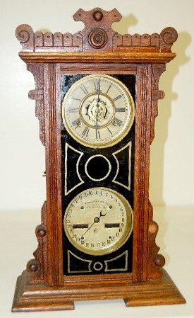 Oak Waterbury No. 44 Double Dial Calendar Clock