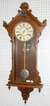 Ornate Walnut Waterbury Hanging Antique Clock