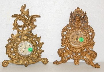 2 Antique Iron Clocks, Dragon, Angel