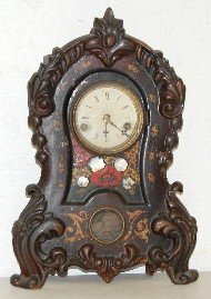 Antique Iron Front Shelf Clock W/ M.O.P. Inlay