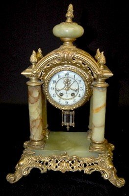 Gilbert Onyx & Ornate Metal 4 Column Clock