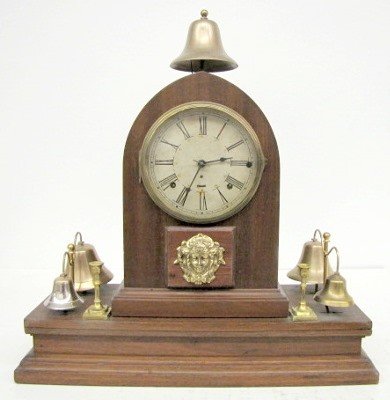 Antique Walnut Animated Bell Shelf Clock