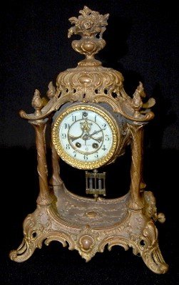 Antique Gilbert Fancy Metal Shelf Clock