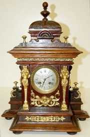 Antique Lenzkirch Bronze & Walnut Shelf Clock