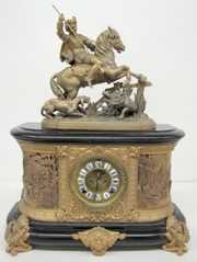 Ansonia Virginia Clock W/ Boar Hunter Statue