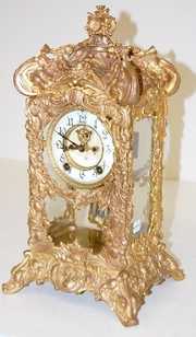 Ornate Ansonia “Floral” Crystal Regulator Clock