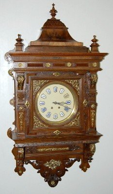Antique Lenzkirch Style Bronze & Wood Wall Clock