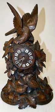 Antique Black Forest Clock W/ Eagle & Chicks