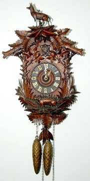 Black Forest Deer & Dog Carved Cuckoo Clock