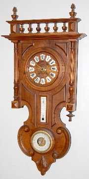 Antique Walnut 3 Function Clock, Baro. & Therm.