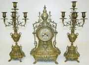 Ornate Bronze “Exselsior” Clock Set W/ Lion