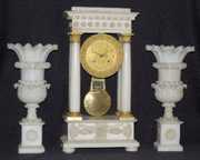 French Empire 3pc Alabaster & Bronze Clock Set