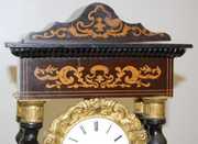 French Empire Inlaid Wood Portico Clock