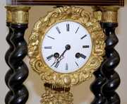 French Empire Inlaid Wood Portico Clock