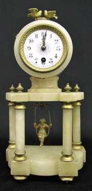 French Alabaster To and Fro Clocks W/ Girl