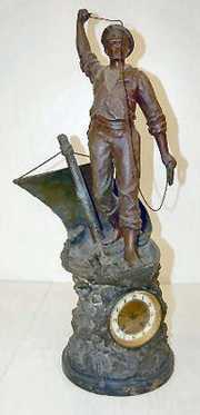 Antique French Statue Clock, Man in Boat