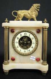 Antique French Alabaster Clock W/ Lion Figure