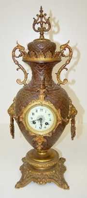 Antique French Metal Urn Clock W/ Lion Heads