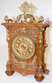 Ansonia Cabinet “B” Clock, Oak W/ Metal Trim
