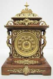 Ansonia Cabinet “E” Clock, Oak W/ Metal Trim